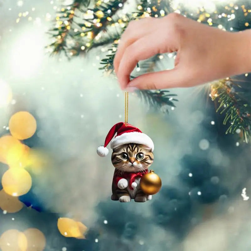 Cartoon Cute Cat Christmas Tree Pendants 2D Acrylic Hanging Ornaments Home Party Christmas Decoration 2023 Navidad New Year Gift