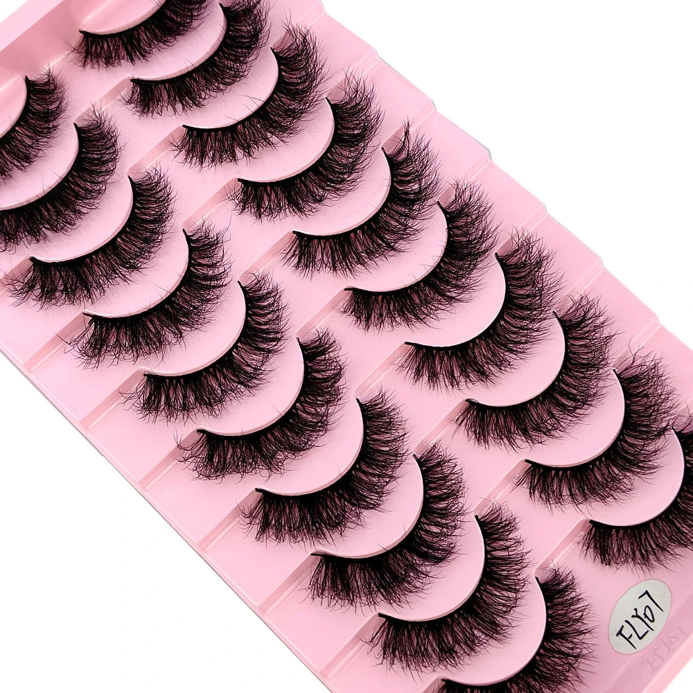 10 Pairs Faux Mink Eyelashes Handmade False Eyelashes Natural Nude Makeup Simulation Cross Messy Eye 3D Curly Eyelashes