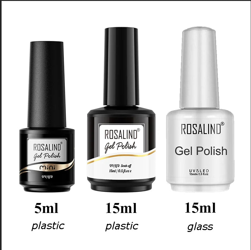 ROSALIND Mini/15ml Soak Off Pure Color Nail Gel Bright For Nail Art Design LED/UV Lamp Semi Permanent Need Base Top Coat