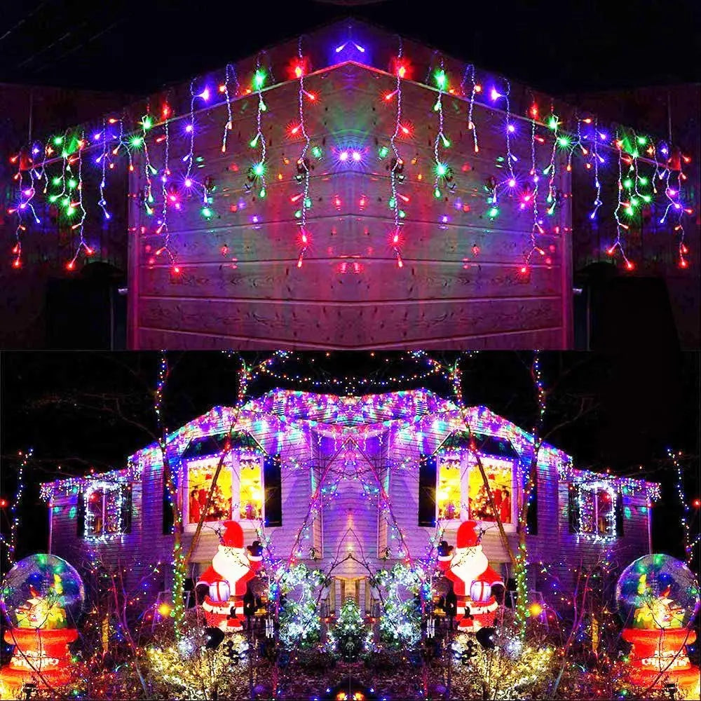 ﻿ Christmas Lights Outdoor Decorations 192 LED 8M Curtain Fairy String Light for Mall Eaves Balcony Fence House Decoration