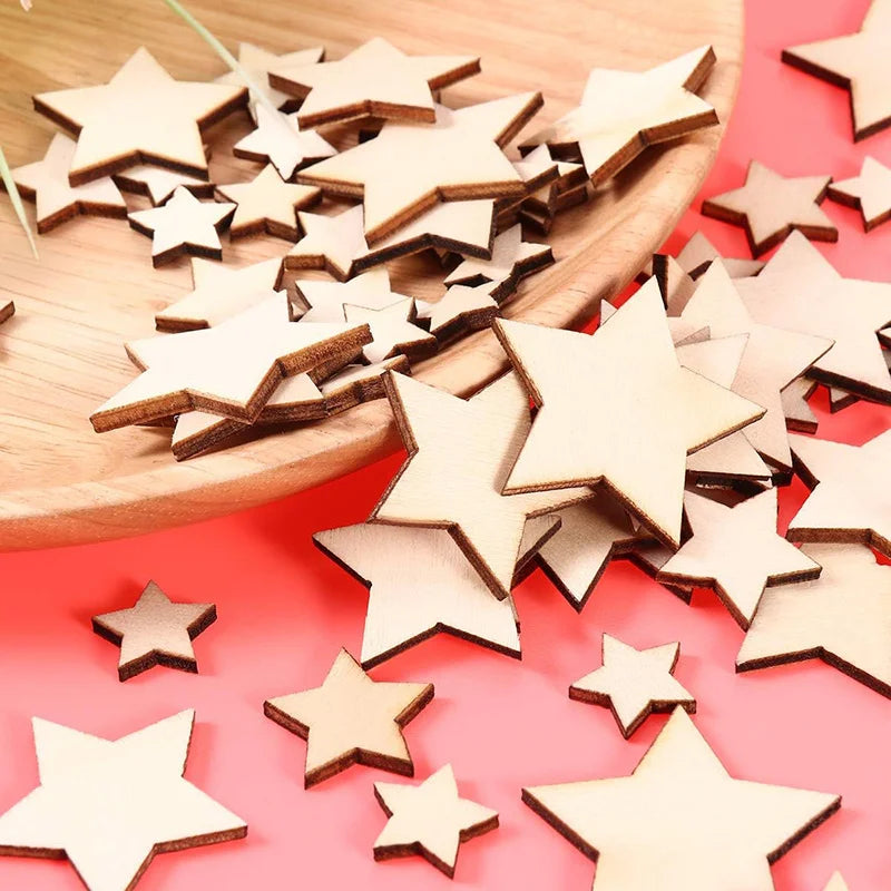 100-500Pcs Mini Wooden Stars Blank Wooden Star Slices Christmas Star Mixed Size Wooden Star for DIY Christmas Craft Make Supply