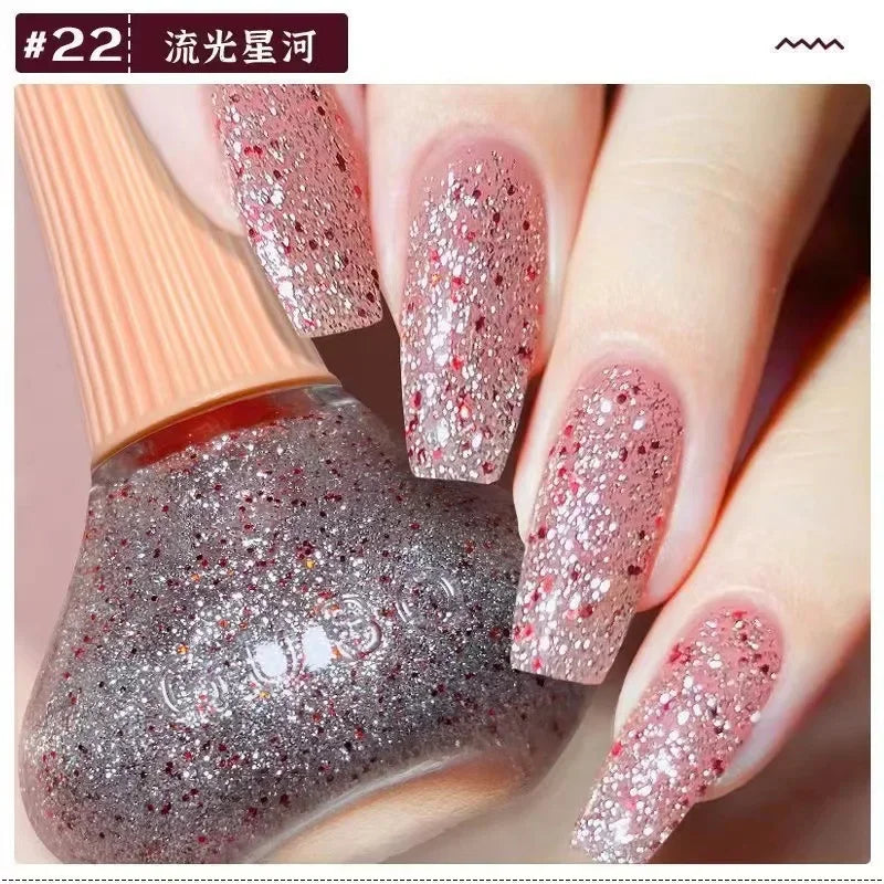 12ml Nail Polish Oil-based Nail Polish No-bake Quick Dry Non-tear Small Glitter Transparent Red Blue Green Nude 45 Colors