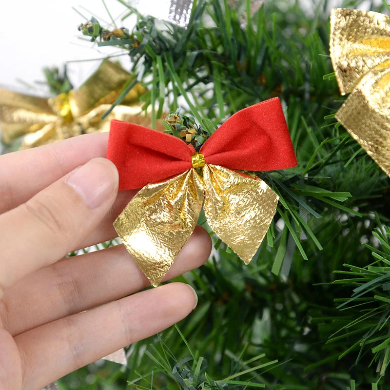 12/24pcs Christmas Bow Red Gold Mini Xmas Tree Bowknot Pendant Ornaments for Home Decoration Navidad New Year Party DIY Gifts