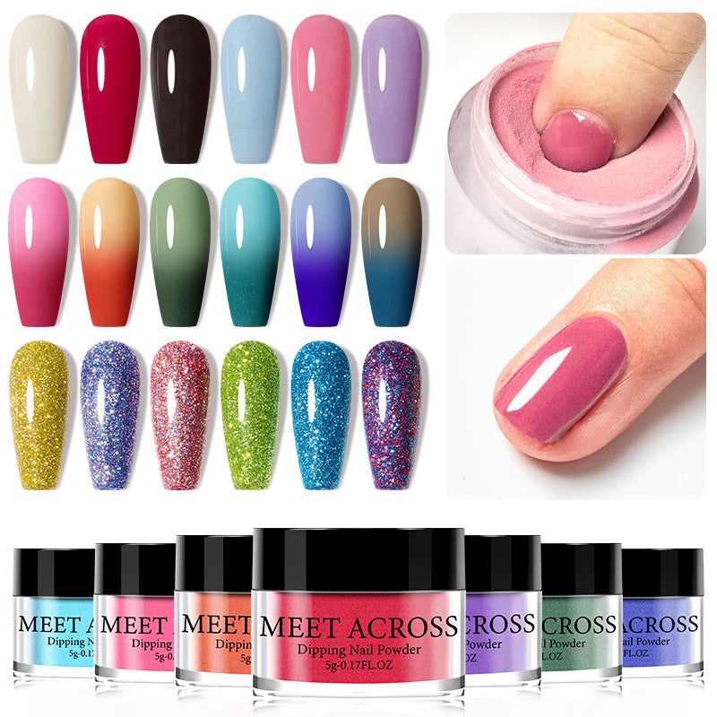 MEET ACROSS Dipping Nail Powder Temperature Changing Color Powder Glitter Thermal Pigment Dust Soak Off UV Nail Decoration