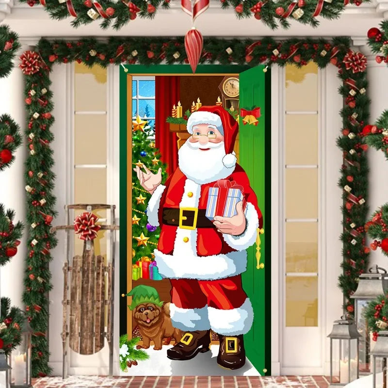 New Year Christmas Background Decoration Hanging Cloth Christmas Door Background Cloth Party Decoration Tapestry Door Cover