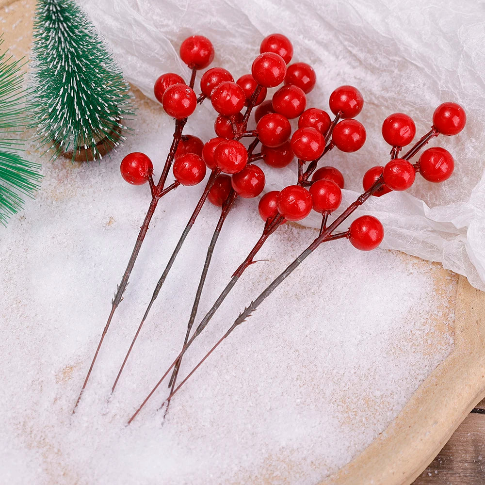 Artificial Berries Red Gold Silver Fake Berries Branch Cherry Stamen Christmas DIY Floral Wreath Ornament New Year Party Decor