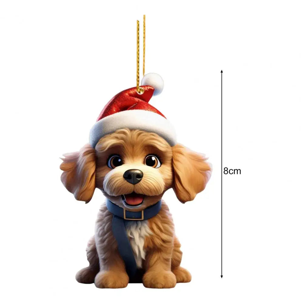 Christmas Tree Hanging Ornament Cartoon Dog Xmas Tree Decoration 2D Flat Acrylic Pendant for Door Window Wall Car Decor