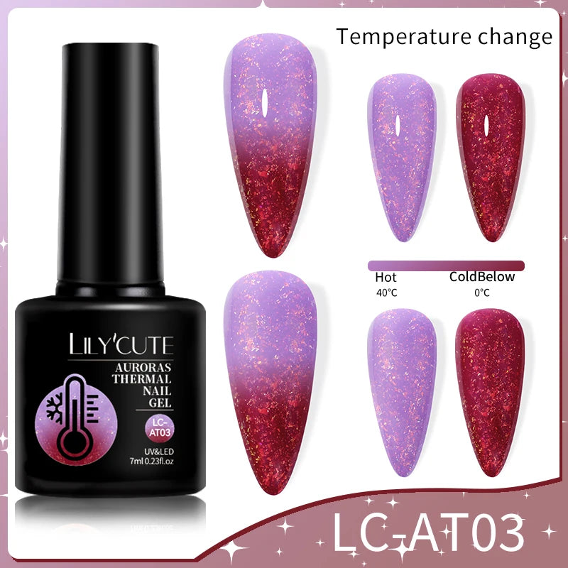 LILYCUTE 7ML Thermal Gel Nail Polish Ultra-thin Temperature Color Changing Gel Polish Semi Permanent UV Gel Nail Art Gel Varnish