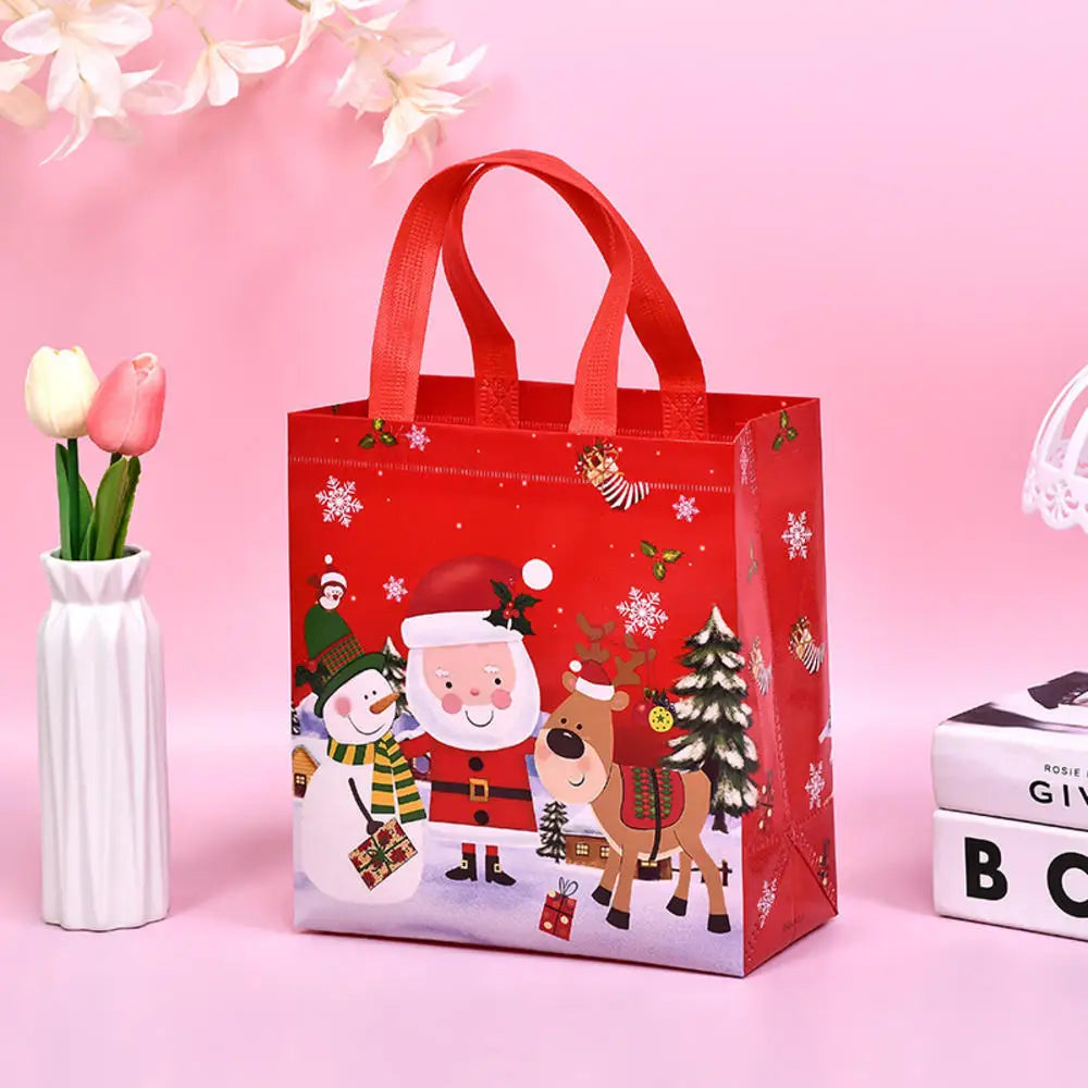 1pc Christmas Non-Woven Fabric Tote Bags New Year Candy Gift Packaging Santa Claus Kids Holiday Happy Year Party Favors