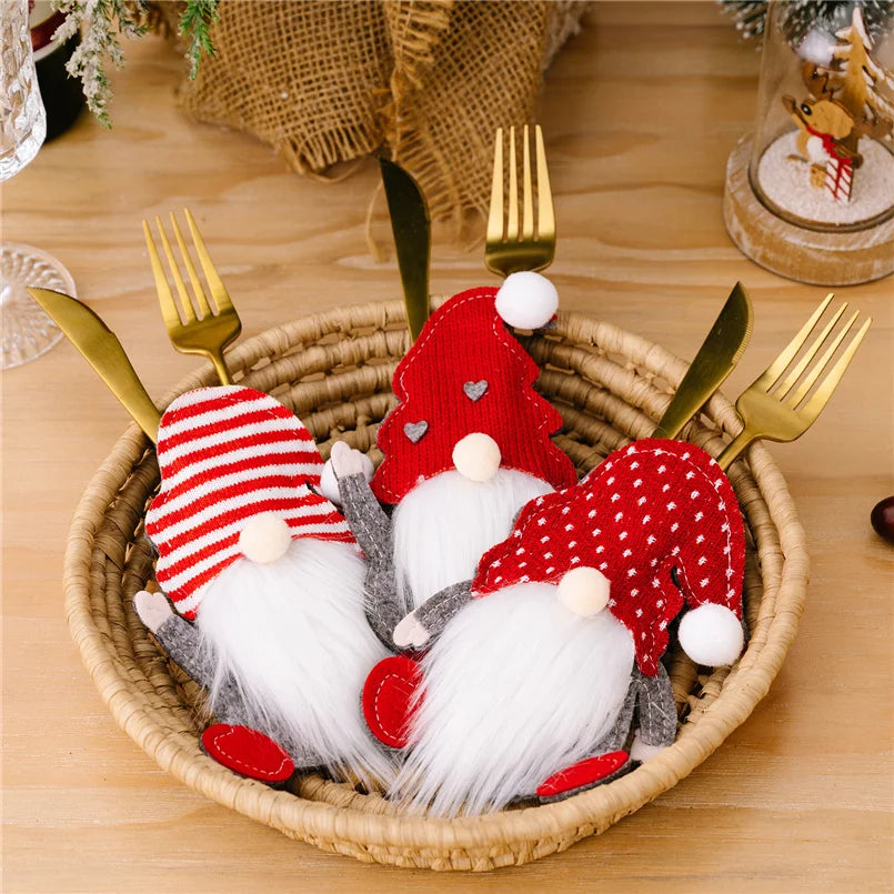 4/2/1PCS Xmas Cutlery Bag Santa Claus Knife Fork Storage Pocket Bag Christmas New Year Tableware Decorations Home Ornament