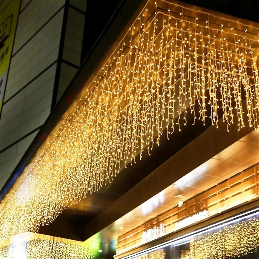 Christmas Decorations For Home Outdoor LED Curtain Icicle String Light Street Garland On The House Winter 220V Droop 0.3-0.4m