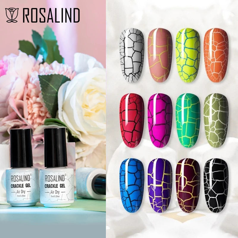 ROSALIND Cracked Gel Nail Polish Air Dry Nail Varnish Hybrid Crackle Manicure Acrylic Art UV Gel Semi Permanent Base Top Coat