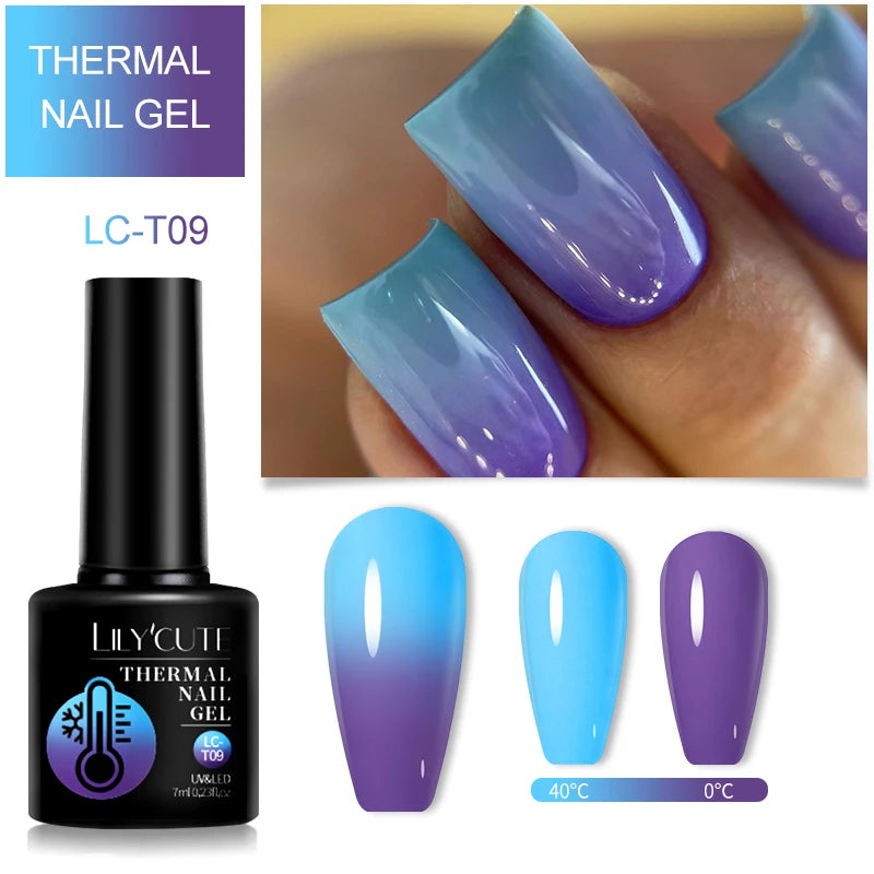 LILYCUTE 7ML Thermal Gel Nail Polish Ultra-thin Temperature Color Changing Gel Polish Semi Permanent UV Gel Nail Art Gel Varnish