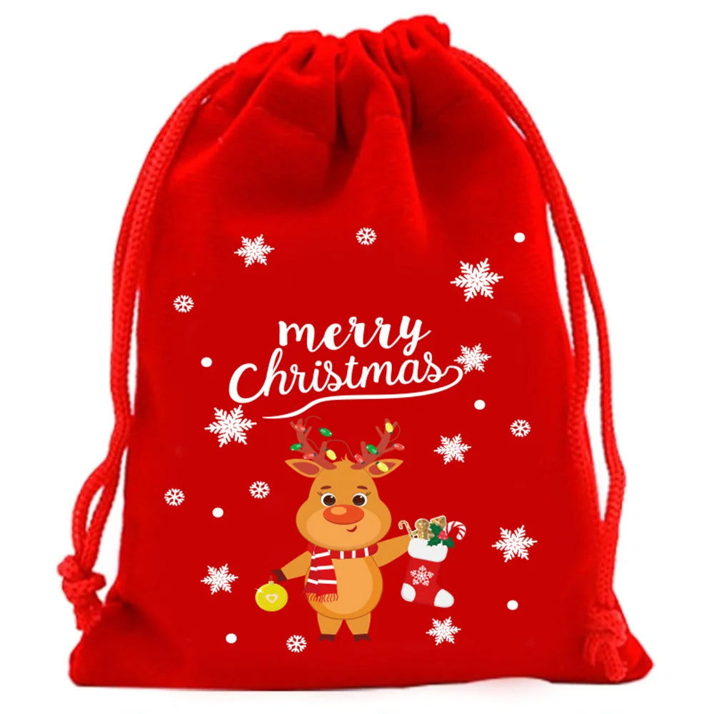 15x20cm Xmas Velvet Bags Candy Gift Bag Drawstring Pouch Christmas Party Favor Boutique Jewelry Packaging Bags New Year 2025