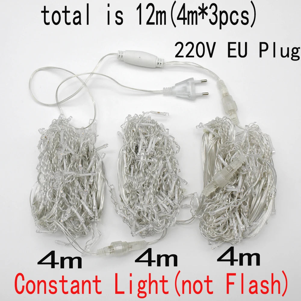 ﻿ Christmas Lights Outdoor Decorations 192 LED 8M Curtain Fairy String Light for Mall Eaves Balcony Fence House Decoration