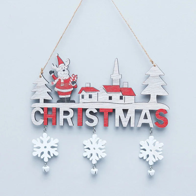 2024 Wooden Christmas Pendants Door Wall Xmas Decor Christmas Tree Hanging Ornaments Happy New Year 2025 Naviidad Decor For Home