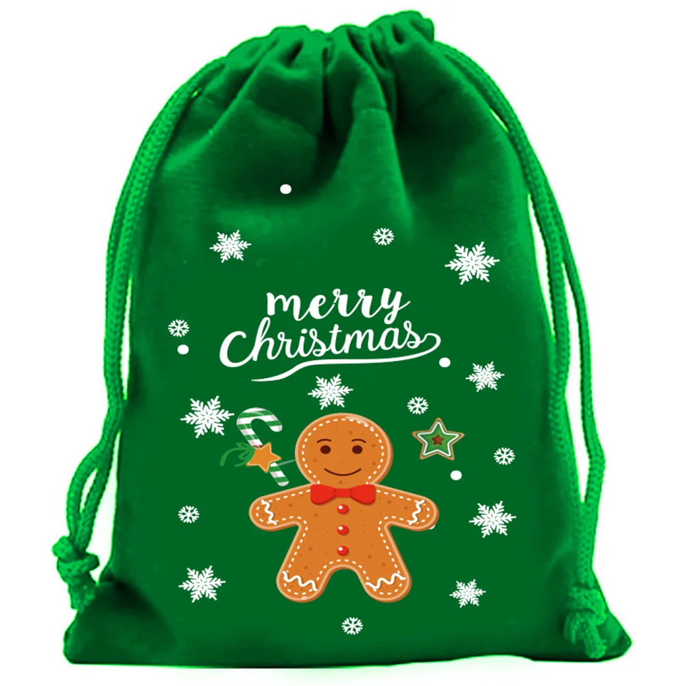 1pc Xmas Velvet Bags Small Candy Gift Bag Drawstring Pouch Christmas Party Favor Boutique Jewelry Packaging Bags 2025 New Year