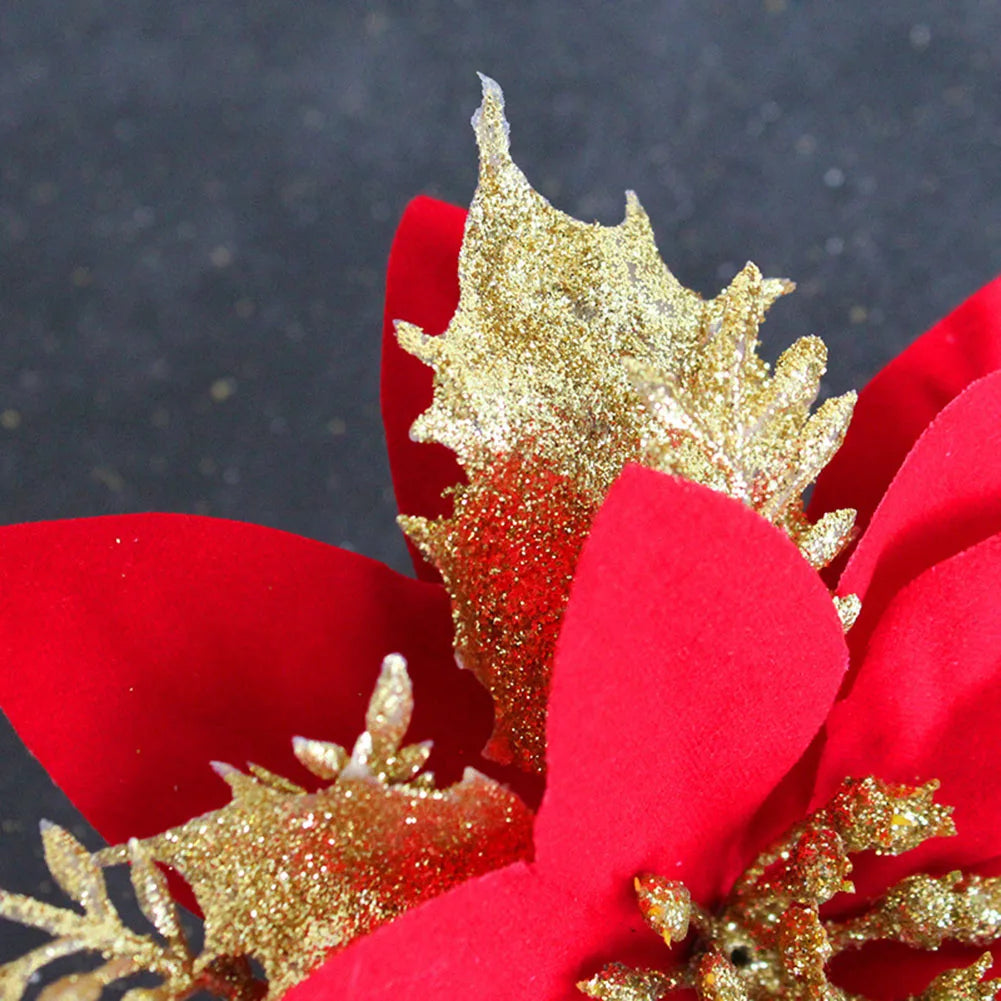 Christmas Flowers For The Tree Christmas Poinsettia Glitter Flower Hanging Xmas Party Tree Decoration Room Ornaments