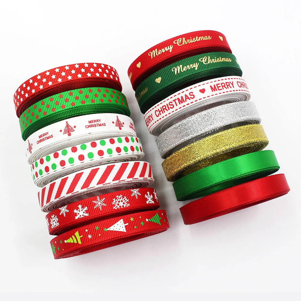 10mm 10yards Christmas Series Cartoon Grosgrain Ribbons Bow Cap Accessories Party Gift Wrap DIY Handmade Materials