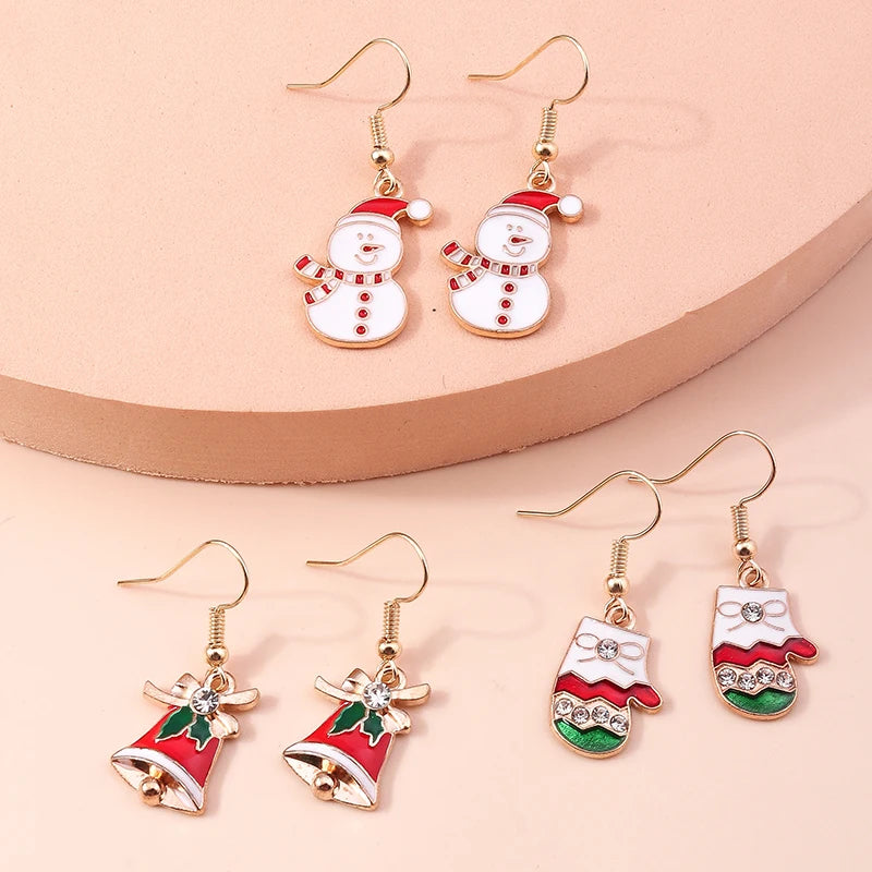 New Fashion Mix Styles Merry Christmas Drop Earrings for Women Christmas Tree Deer Santa Dangle Earrings New Year Jewelry Gifts