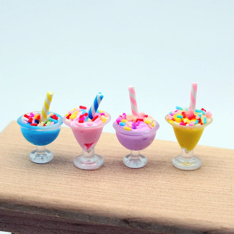 4Pcs 1/12 Dollhouse Simulation Ice Cream Cup Dollhouse Miniature Kitchen Food Accessories Dolls House Decoration Toys