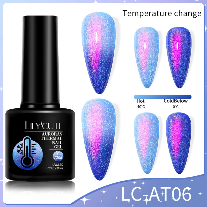 LILYCUTE 7ML Thermal Gel Nail Polish Ultra-thin Temperature Color Changing Gel Polish Semi Permanent UV Gel Nail Art Gel Varnish