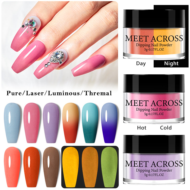 MEET ACROSS Dipping Nail Powder Temperature Changing Color Powder Glitter Thermal Pigment Dust Soak Off UV Nail Decoration