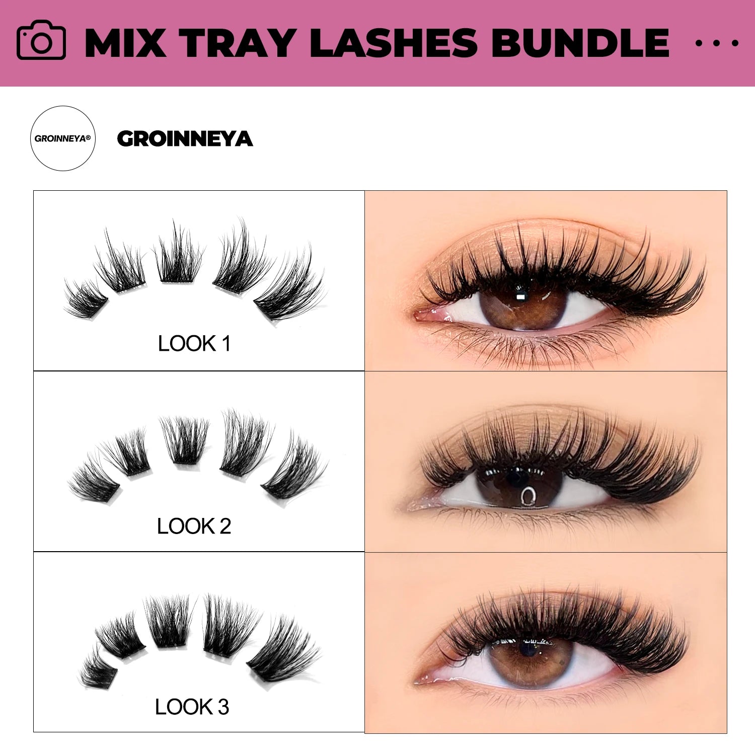 GROINNEYA DIY Lashes Extension Kit Individual Lashes Clusters Faux Mink Eyelash Extension Mix set with Lash Bond and Seal Makeup