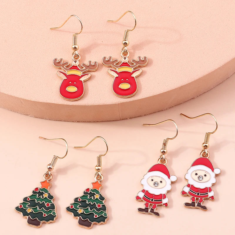 New Fashion Mix Styles Merry Christmas Drop Earrings for Women Christmas Tree Deer Santa Dangle Earrings New Year Jewelry Gifts