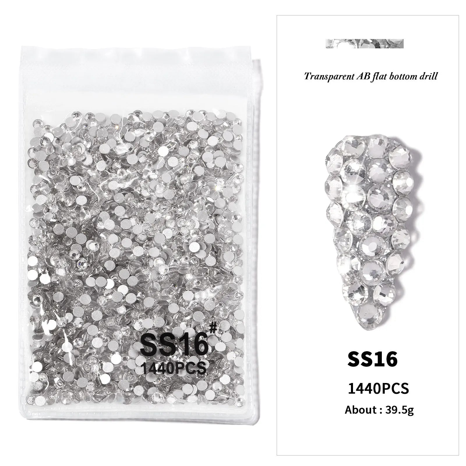 1440Pcs Clear/AB SS3-SS16 Nail Rhinestones Sparkly Glass Diamonds Round Flat-back Mini Rhinestone Nail Gems Manicure Accessories