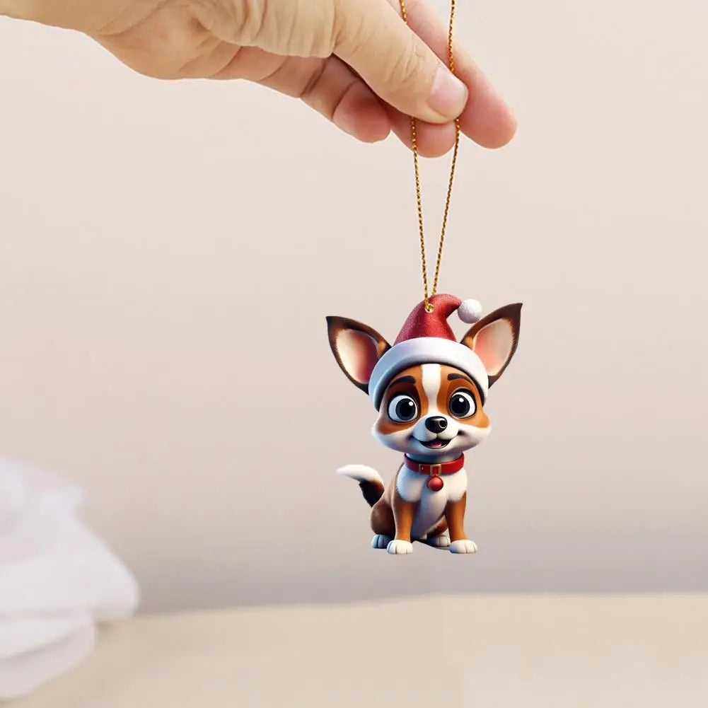 Christmas Tree Hanging Ornament Cartoon Dog Xmas Tree Decoration 2D Flat Acrylic Pendant for Door Window Wall Car Decor