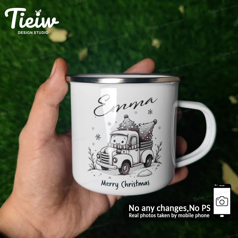 Custom Christmas Enamel Mug for Kids Merry Christmas Design-Perfect Personalized Christmas Present for Stocking Stuffer idea