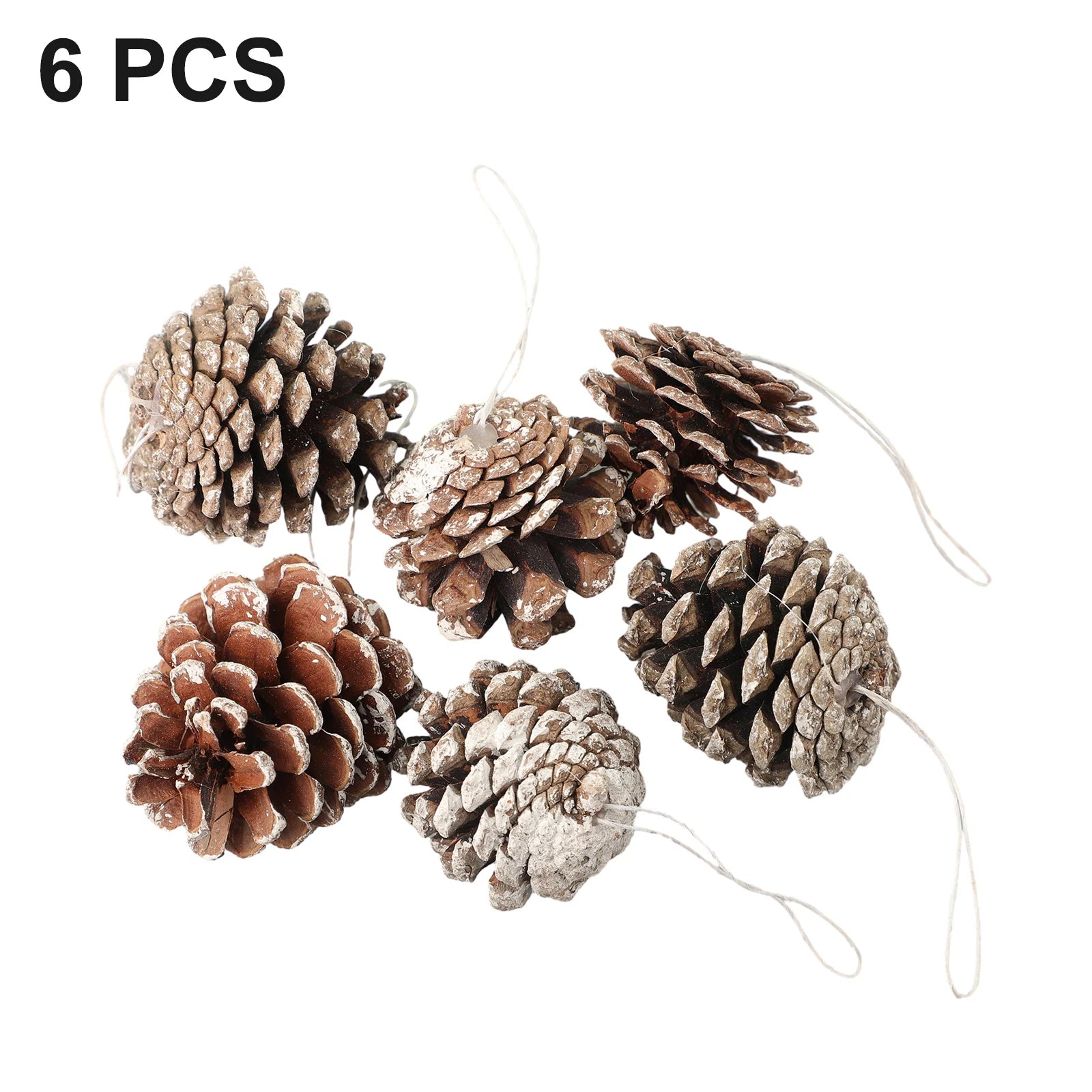 6pc/set Small Pine Cones Christmas Tree Pendant 5CM Original Color Pine Cone Ornaments Natural White Edge Pine Cone Xmas Crafts