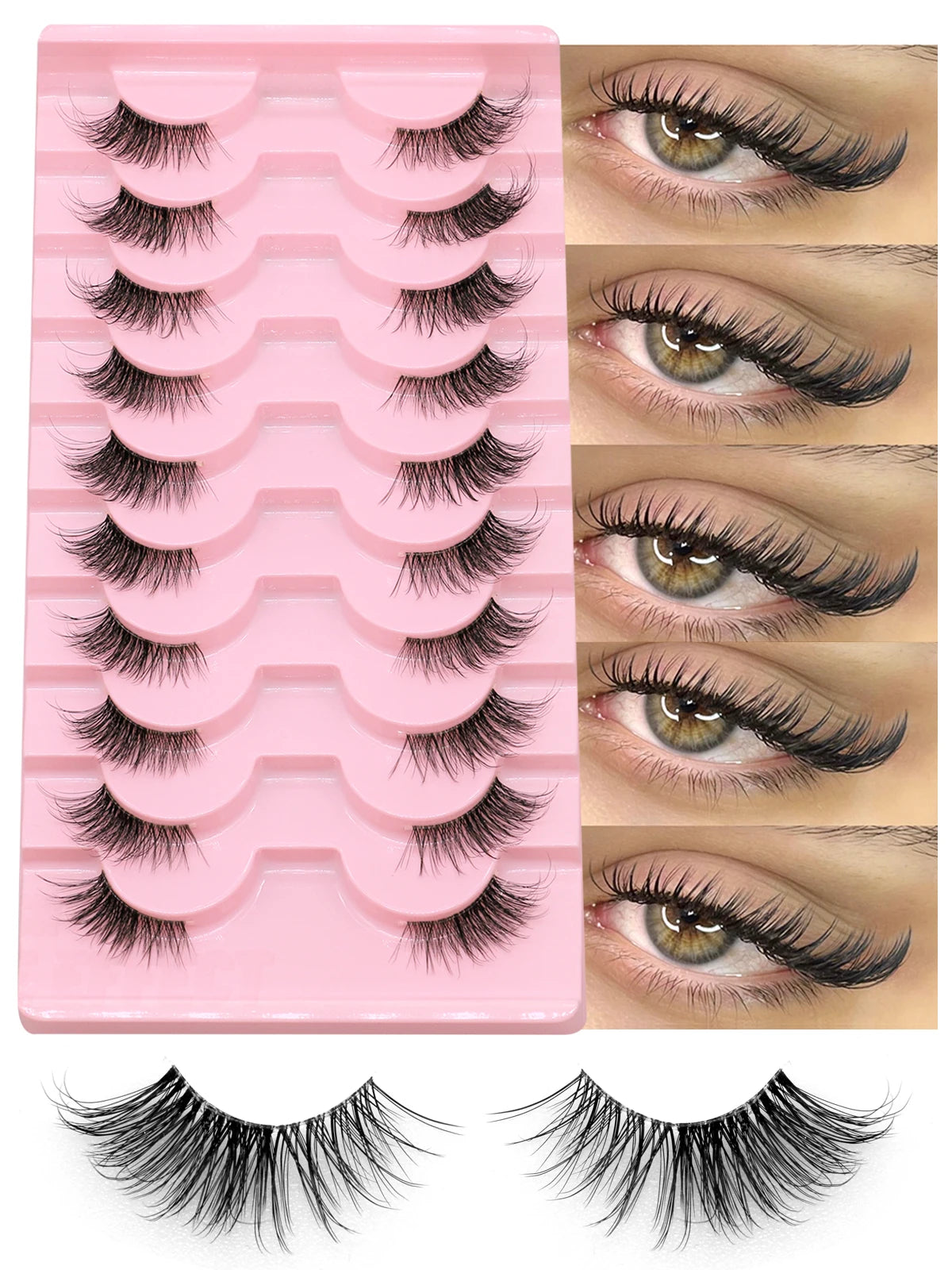 GROINNEYA Half Eye Lashes 5/6/10 Pairs Cat Eye Lashes Clear Band Fake Eyelashes Eye Elongated Natural Look Eyelashes Extension