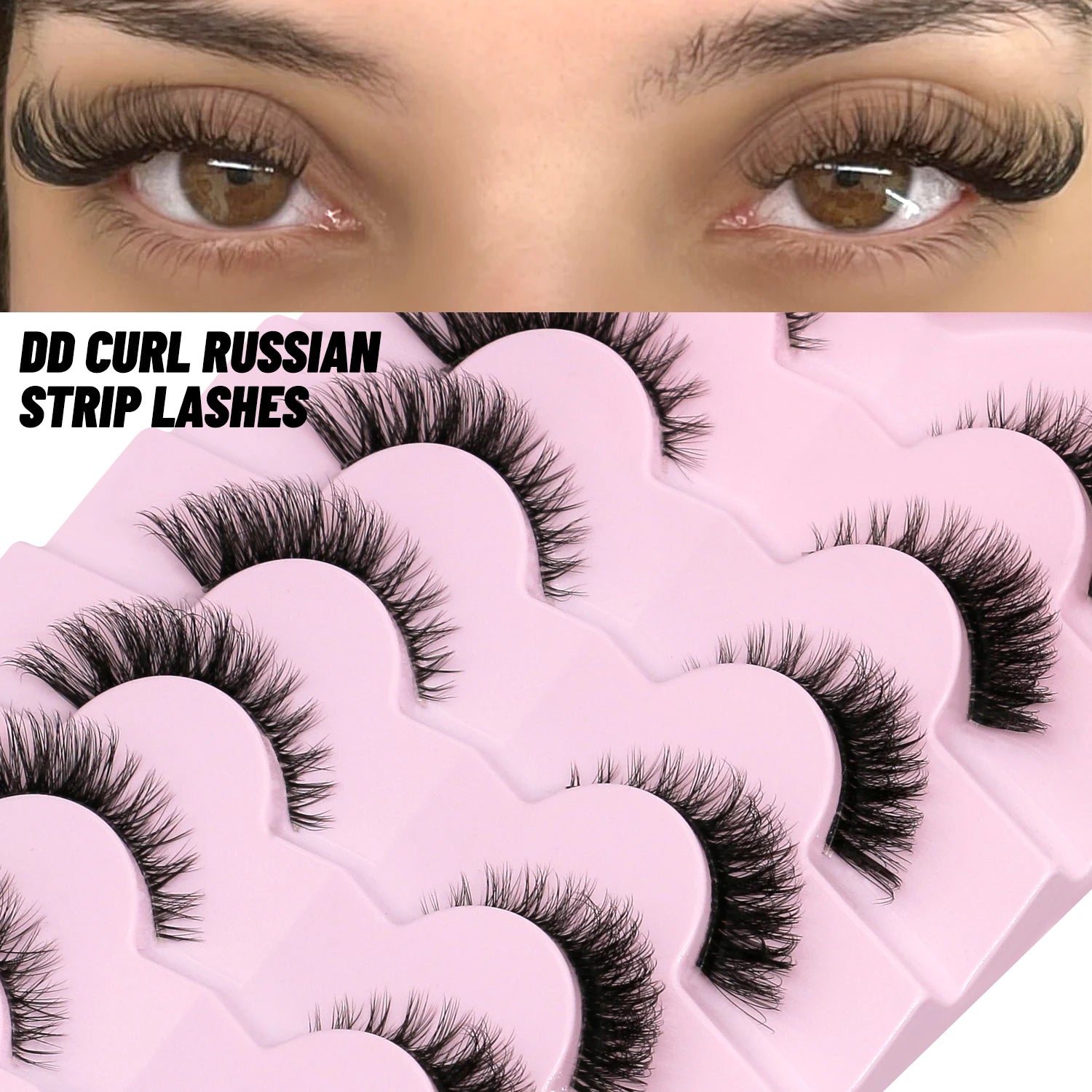 GROINNEYA False Eyelashes Cat Eye Lashes 5/7 Pairs Half Eye Lashes Fluffy Soft Natural Look Nvisible Band Mink lashes Makeup