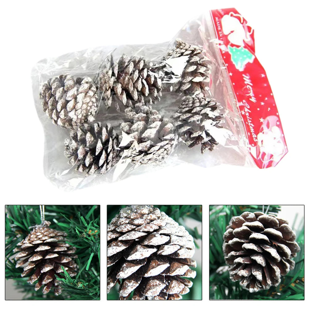 6pc/set Small Pine Cones Christmas Tree Pendant 5CM Original Color Pine Cone Ornaments Natural White Edge Pine Cone Xmas Crafts