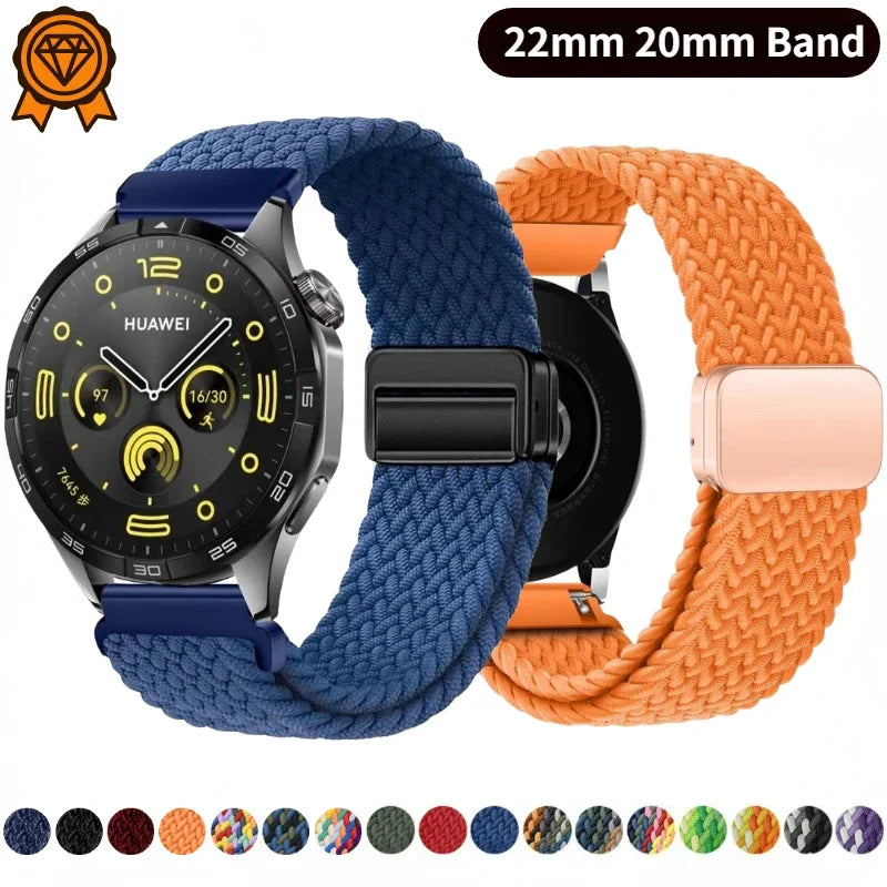 20mm 22mm Magnetic Braided Loop Nylon Strap For Huawei Watch 4/3/GT4-3-2 Pro Samsung Watch 6 5 4 3 Amazfit GTR/GTS Bracelet Band