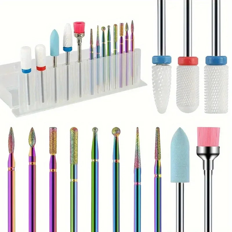 13Pcs/Box Professional Ceramic Nail Drill Bit Set Electric Manicure Nail File Bit For Acrylic Gel Nails And Cuticles