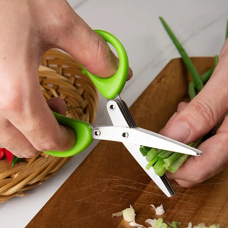 Forbici da cucina multifunzionali in acciaio inossidabile a 3/5 strati, tagliapasta per peperoni, scalogno tritato, strumento di cottura con taglio a cono