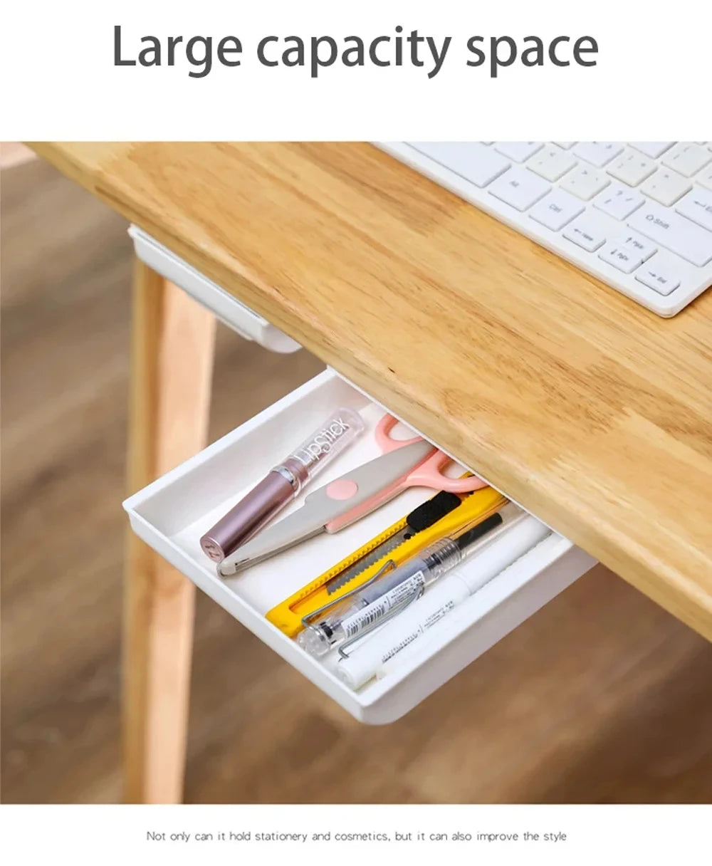 Hidden Storage Box Desk Storage Drawer Self-Adhesive Plastic Table Storage Holder Simple Sundries Cosmetics Stationery Organizer