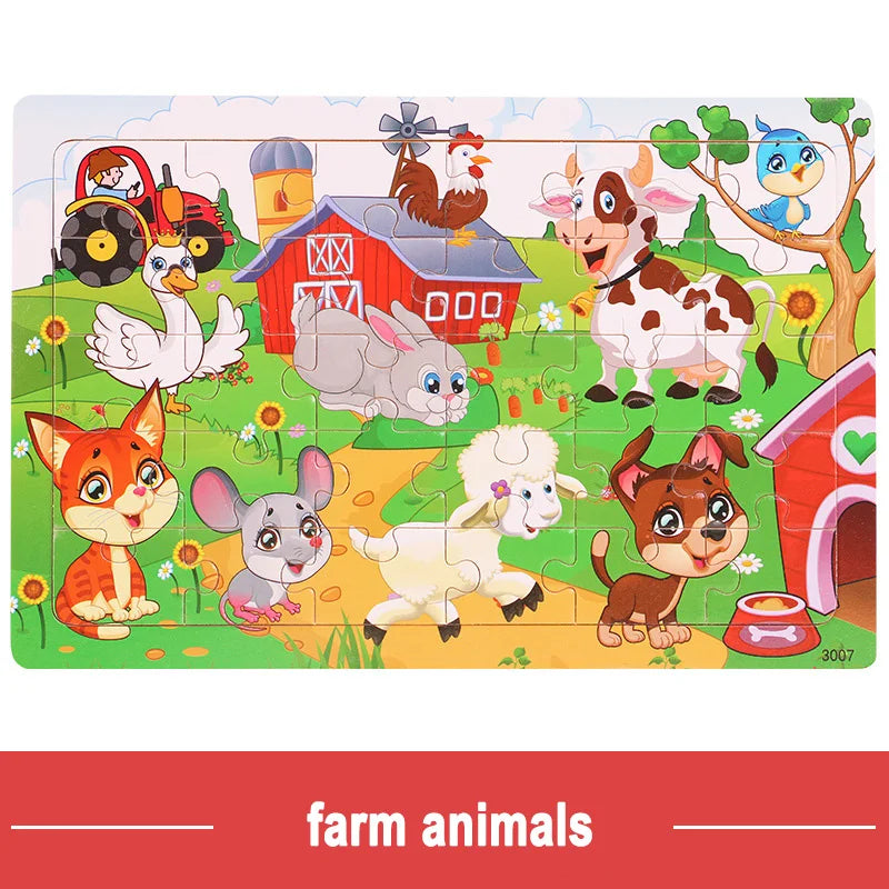 Logic Thinking Intellectual Wooden Game Puzzle Jigsaw Animal Vehicle Cartoon Early Educational Toys For Kids Children Gift