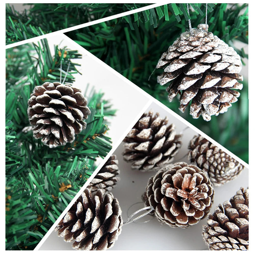 6pc/set Small Pine Cones Christmas Tree Pendant 5CM Original Color Pine Cone Ornaments Natural White Edge Pine Cone Xmas Crafts