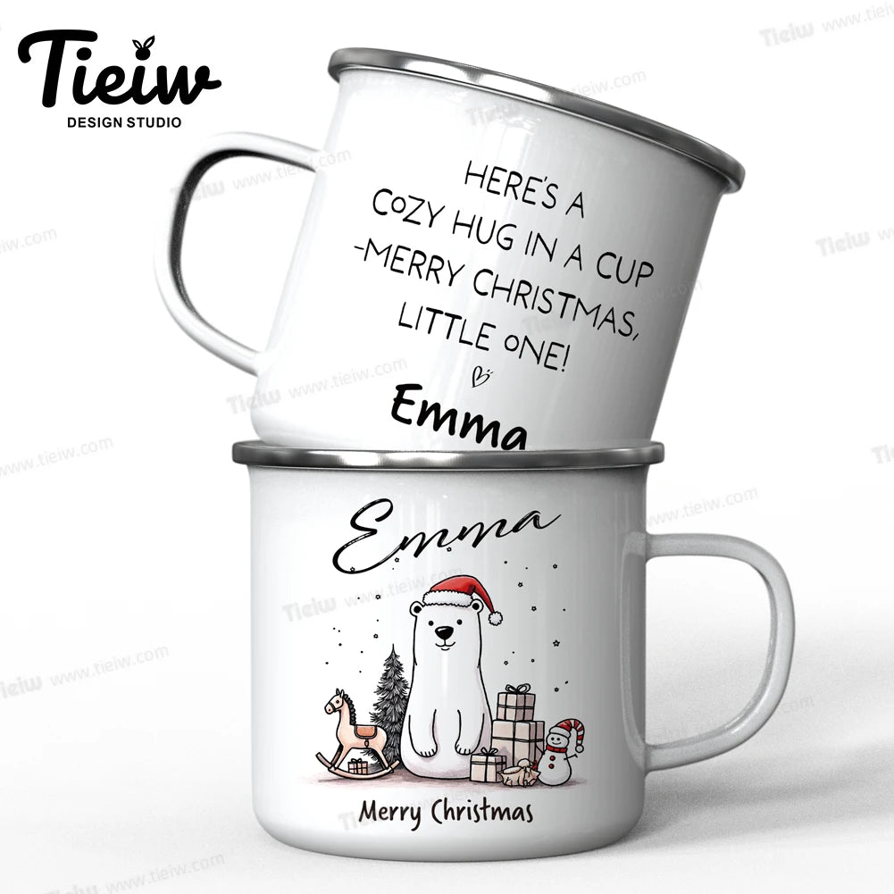 Custom Christmas Enamel Mug for Kids Merry Christmas Design-Perfect Personalized Christmas Present for Stocking Stuffer idea