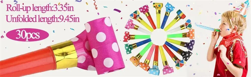 30PCS Colorful Whistles Toy Funny Toy Children Blowing Dragon Whistle Blow Roll Toys Baby Party Games Birthday Gifts Toddler Toy