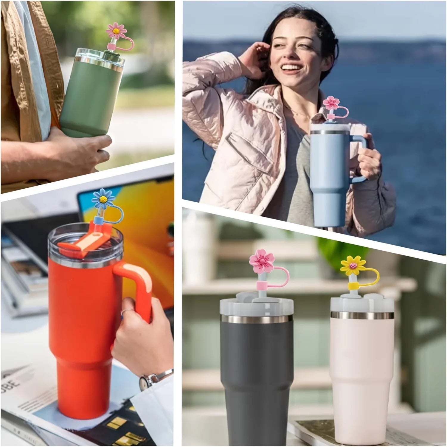 Flower Silicone Straw Covers For Stanley Cup Cute Silicone Flower Shape Drinking Dust Cap Straw Tips Cover Cup Accessories