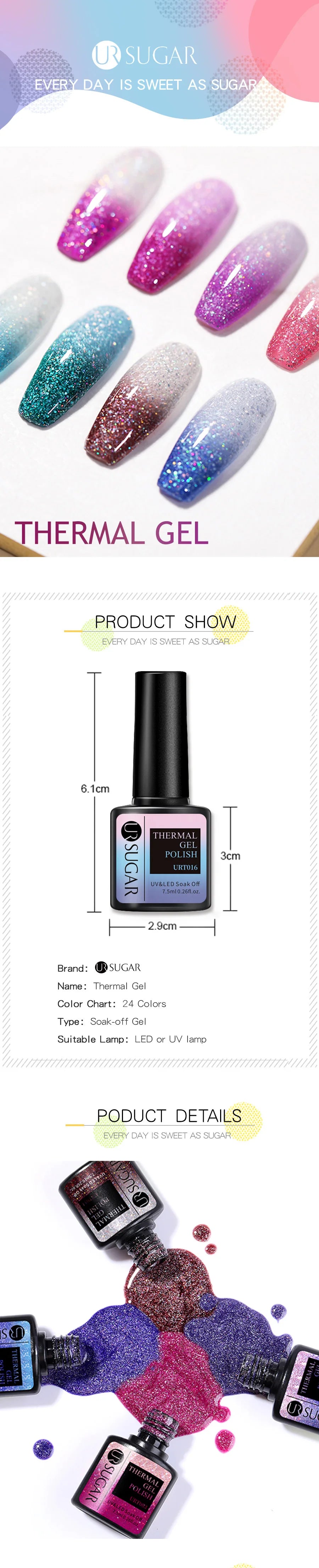 UR SUGAR 7.5ml Temperature Color Changing Gel Nail Polish 3 Layers Thermal Semi Permanent UV LED Vernis Nail Art Manicure