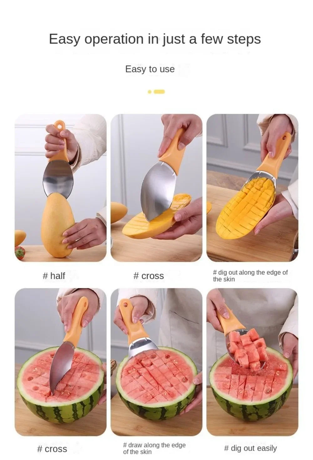 Multi Functional Mango Peeler Mango Peeling Cutting Knife Mango Peeling Separator Mango Scoop Avocado Peeler Fruit Kitchen Tool