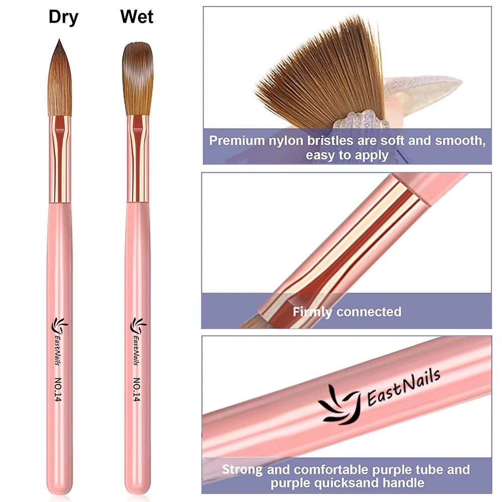 Acrylic Nail Brush Size 16/18/22 mm Acrylic Application Nail Brushes Pen Pink Handle Professional Powder Extension Carving