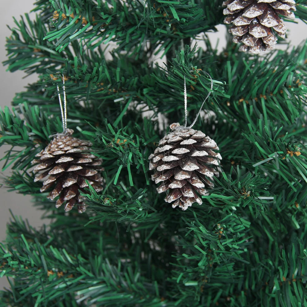 6pc/set Small Pine Cones Christmas Tree Pendant 5CM Original Color Pine Cone Ornaments Natural White Edge Pine Cone Xmas Crafts