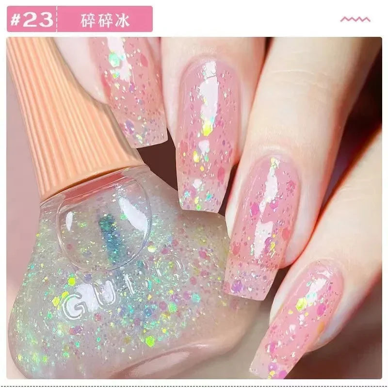 12ml Nail Polish Oil-based Nail Polish No-bake Quick Dry Non-tear Small Glitter Transparent Red Blue Green Nude 45 Colors